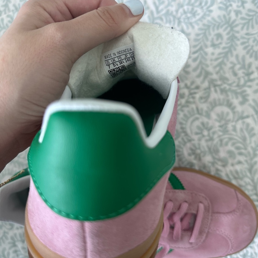 adidas Gazelle Platform Sneakers in Pink and Green with Gum Sole - Picture 5 of 5